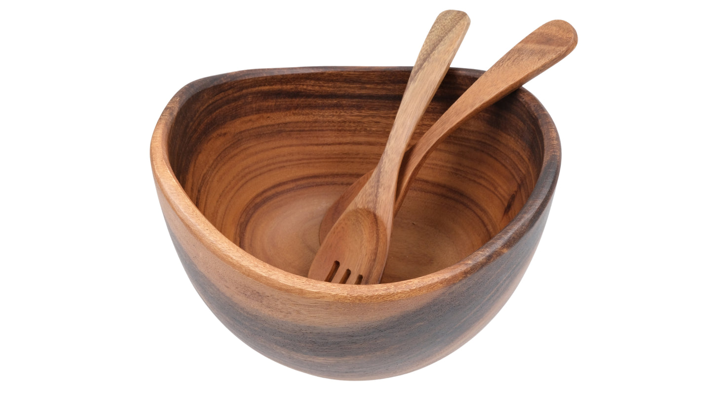Wooden Salad Bowl with Salad Tosser
