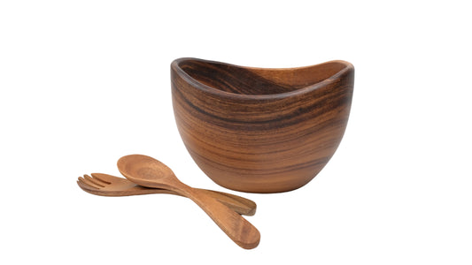 Wooden Salad Bowl with Salad Tosser