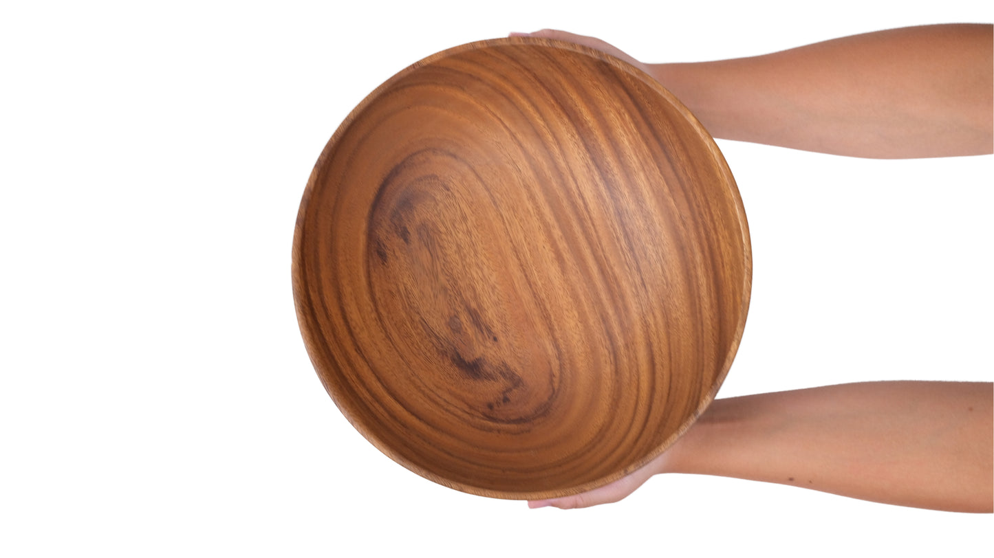 Wooden Wok Bowl Salad Bowl with Salad Tosser