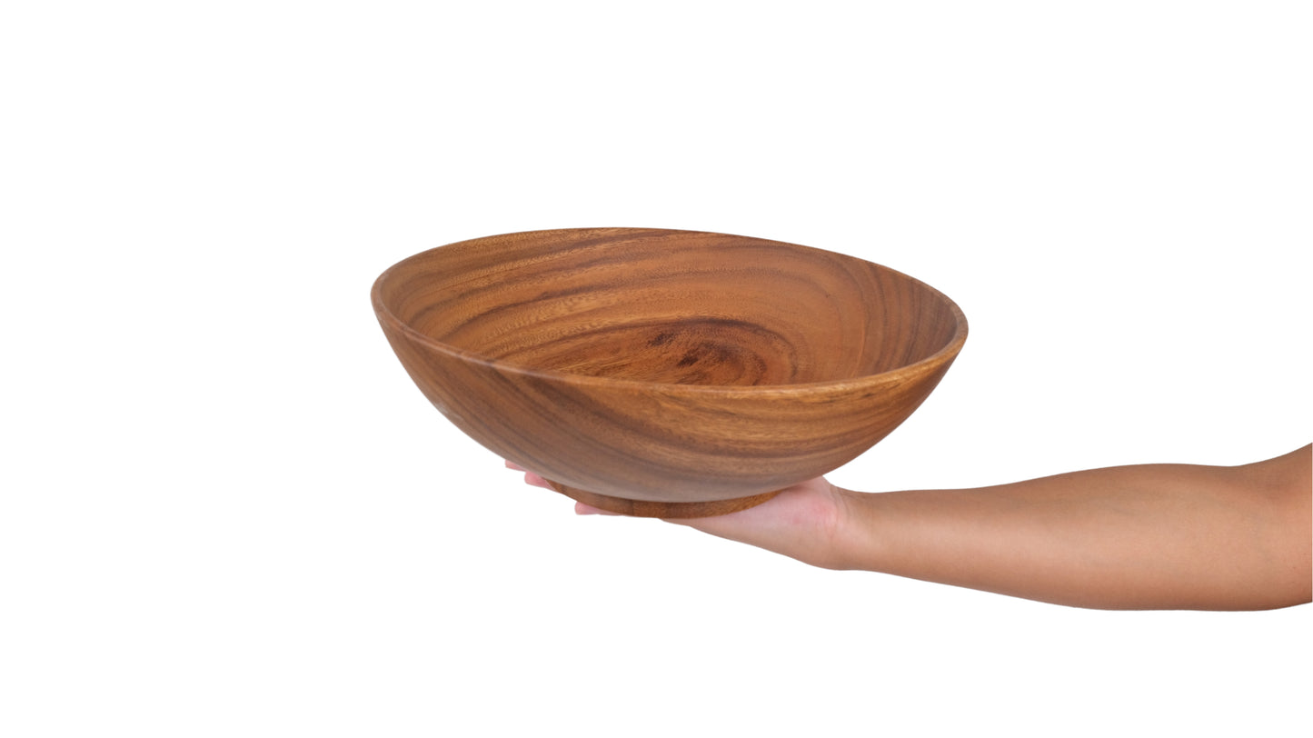 Wooden Wok Bowl Salad Bowl with Salad Tosser