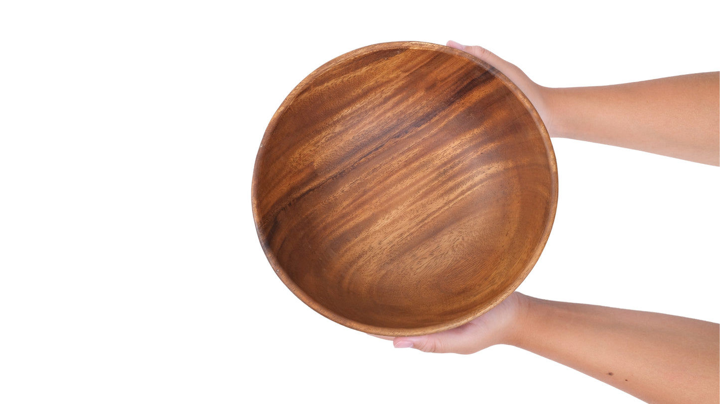 Wooden Wok Bowl Salad Bowl with Salad Tosser