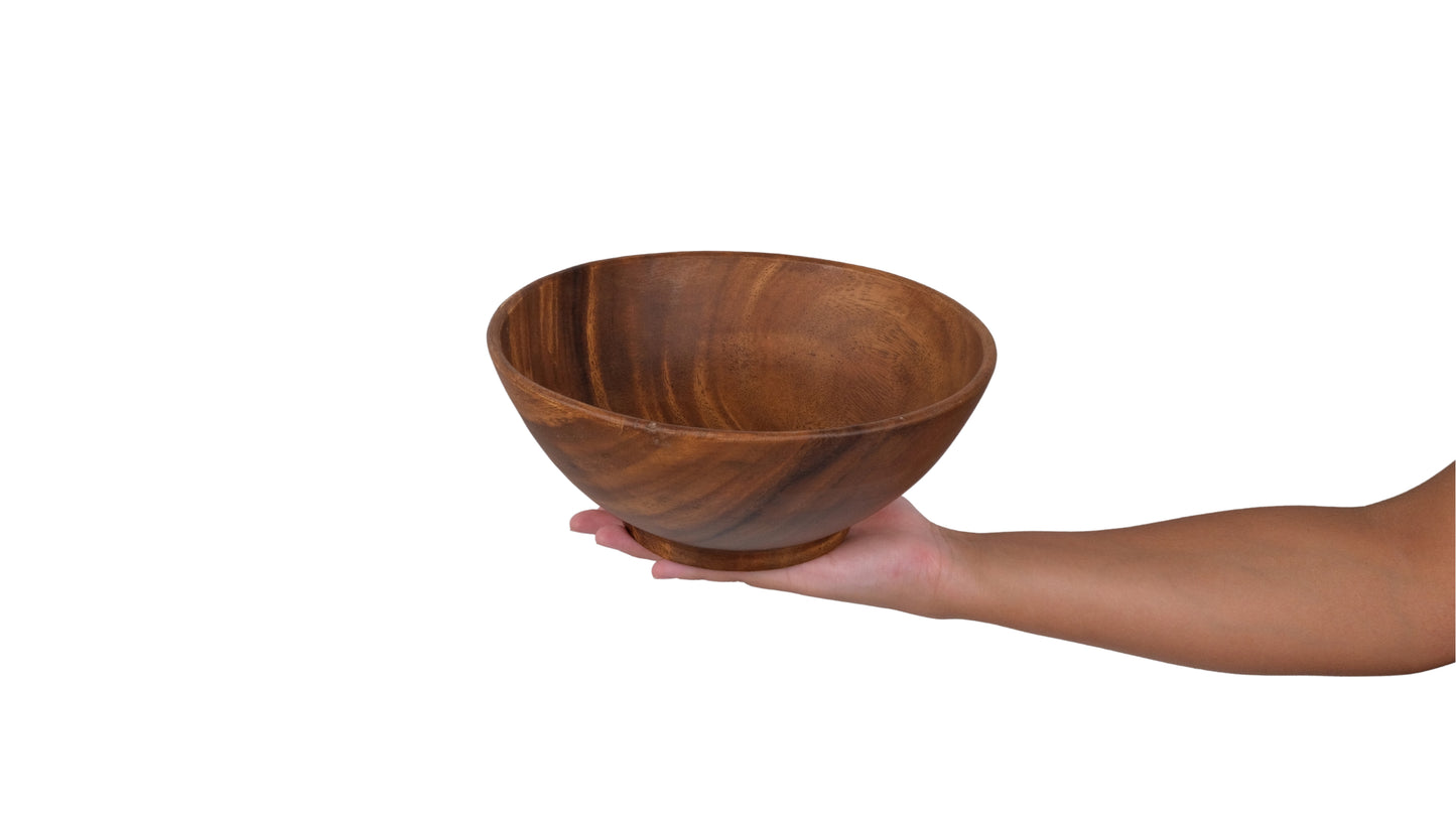 Wooden Wok Bowl Salad Bowl with Salad Tosser