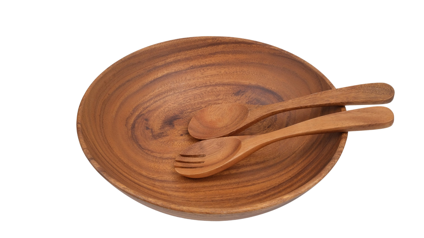 Wooden Wok Bowl Salad Bowl with Salad Tosser